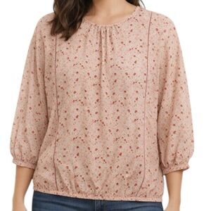 Sienna Sky Women Dusty Pink Floral Peasant Blouse Size Medium Ranglan Sleeves